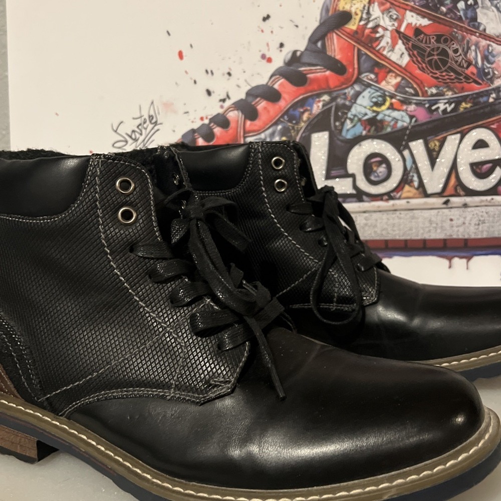 Faranzi Miquel Mens Black Lace Up Ankle Boots Dress Casual Round Toe US 10.5 EUC